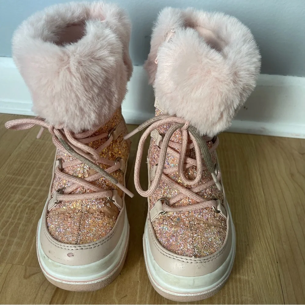 Kelly & Katie Lil Anna Snow Boots Kids' Girl's Pink Size 11M Faux Fur Sparkle